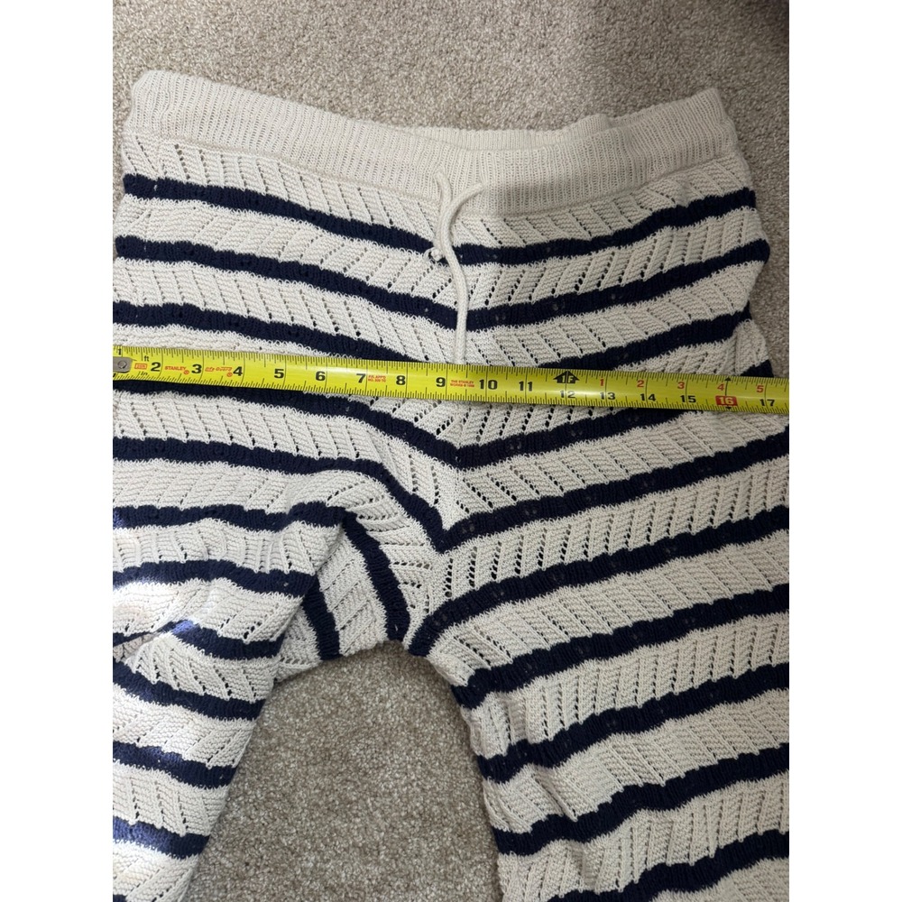 Aerie Women's Navy Blue Striped Knit Wide Leg Pants Drawstring Beach Resort Wear - Picture 11 of 11